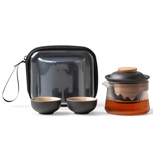 fanquare Tragbares Reiseteeservice Schwarz Porzellan Chinesisch Kung Fu Glas Teekanne mit Infusor Mini 1 Kanne 2 Tassen für Erwachsene fanquare Tragbares Reiseteeservice Schwarz Porzellan Chinesisch Kung Fu Glas Teekanne mit Infusor Mini 1 Kanne 2 Tassen für Erwachsene von fanquare