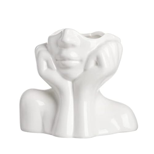 fanquare Vase mit Weiße Glänzendem Gesicht 14cm, Moderne Menschlich Porzellanvase für Heimdekoration, Einzigartige Blumen Keramikvase für Wohnzimmer, Büro von fanquare