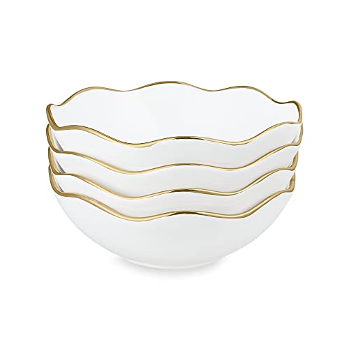 fanquare Weiß Keramik Pasta Salatschüssel Set für 4 Personen, Servierschale Groß, Wellenförmig Müslischalen Porzellan für Küche von fanquare