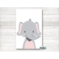 Bilder Kinderzimmer Poster Kinderbild Kinderzimmerbild Elefant/A4/Hellgrau/Rosa von farbfein