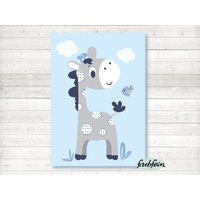 Bilder Kinderzimmer Poster Kinderbild Kinderzimmerbild Giraffe/A4/Blau/ Grau von farbfein