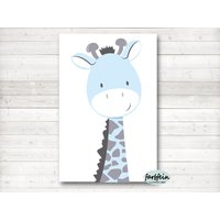 Bilder Kinderzimmer Poster Kinderbild Kinderzimmerbild Giraffe/A4/Blau von farbfein