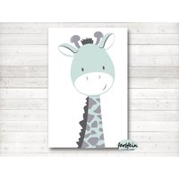 Bilder Kinderzimmer Poster Kinderbild Kinderzimmerbild Giraffe/A4/Mint von farbfein