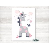 Bilder Kinderzimmer Poster Kinderbild Kinderzimmerbild Giraffe/A4/Rosa/Grau von farbfein