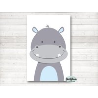 Bilder Kinderzimmer Poster Kinderbild Kinderzimmerbild Nilpferd/A4/Grau/Blau Bilder Kinderzimmer Poster Kinderbild Kinderzimmerbild Nilpferd/A4/Grau/Blau von farbfein