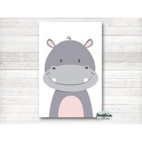 Bilder Kinderzimmer Poster Kinderbild Kinderzimmerbild Nilpferd/A4/Grau/Rosa Bilder Kinderzimmer Poster Kinderbild Kinderzimmerbild Nilpferd/A4/Grau/Rosa von farbfein