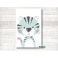 Bilder Kinderzimmer Poster Kinderbild Kinderzimmerbild Süßer Tiger/A4/Weiß/Mint Bilder Kinderzimmer Poster Kinderbild Kinderzimmerbild Süßer Tiger/A4/Weiß/Mint von farbfein