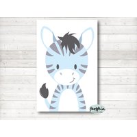 Bilder Kinderzimmer Poster Kinderbild Kinderzimmerbild Zebra/A4/Blau von farbfein