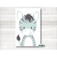 Bilder Kinderzimmer Poster Kinderbild Kinderzimmerbild Zebra/A4/Mint von farbfein
