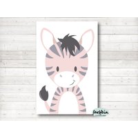 Bilder Kinderzimmer Poster Kinderbild Kinderzimmerbild Zebra/A4/Rosa von farbfein