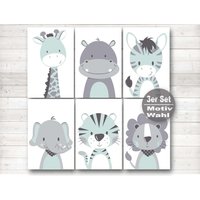 Bilder Kinderzimmer Poster Kinderbilder Kinderzimmerbilder 3Er Set/Motive Frei Wählbar-A4/ Mint/Grau von farbfein