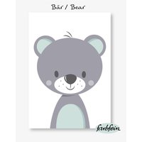 Bilder Kinderzimmer Poster Kinderbilder Kinderzimmerbilder 6Er Set Waldtiere /A4/ Mint Grau von farbfein