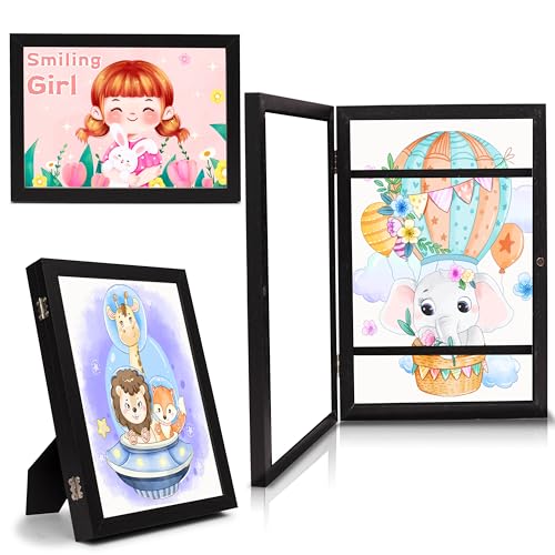 farout! Kinder Kunst Bilderrahmen Din A4 für Kinderzeichnungen, Rahmen aufklappbar, Kinderkunst Rahmen austauschbare Bilder, Ideal für Kinderbilder Kunstprojekte. (Schwarz Set of 3) von farout!