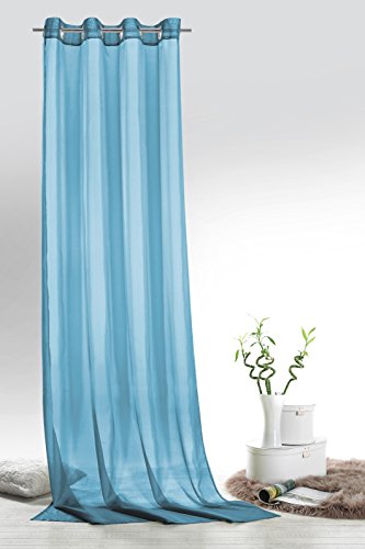 Fashion&Joy - 1 Paar Ösenschals Voile einfarbig Aqua blau transparent Vorhänge Typ418 von fashion and joy