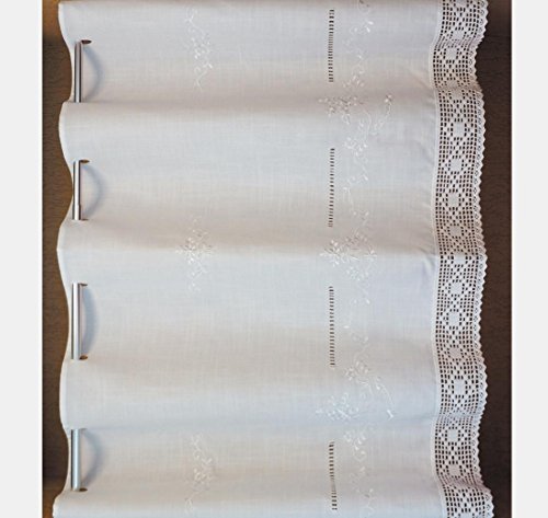 Scheibengardine 80x145 cm aus schöner Landhaus Serie Stickerei mit Häkelspitze in weiß Bistrogardine gehäkelt & Bestickt Country Chic Gardine Typ368 von fashion and joy