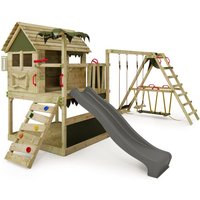 FATMOOSE Spielturm Klettergerüst TikaTaka mit Rutsche & SurfSwing, Kletterturm mit Sandkasten, Leiter & Spiel-Zubehör - Anthrazit von fatmoose