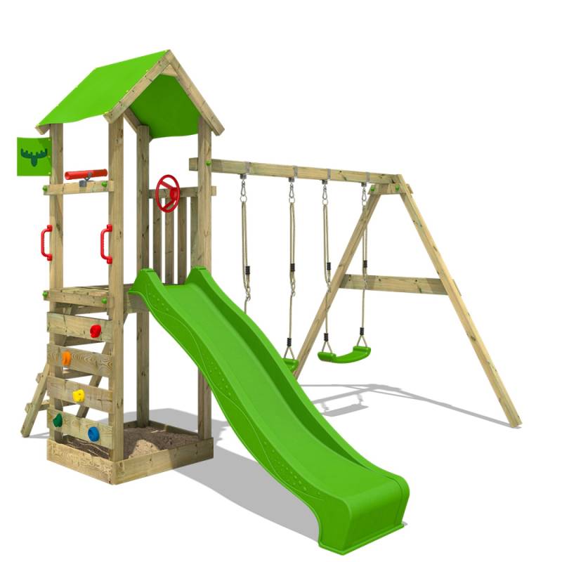 Fatmoose Spielturm KiwiKey Klettergerüst mit Rutsche Apfelgrün von fatmoose