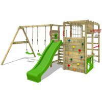 Klettergerüst Spielturm ActionArena mit Schaukel & Rutsche, Gartenspielgerät mit Leiter & Spiel-Zubehör - apfelgrün - Fatmoose von fatmoose
