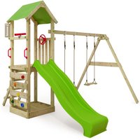 Spielturm Klettergerüst KiwiKey mit Schaukel & Rutsche, Kletterturm mit Sandkasten, Leiter & Spiel-Zubehör - apfelgrün - Fatmoose von fatmoose