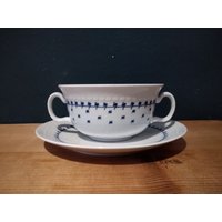 Kahla Vintage Suppendasse Mit Unterteller Aus Porzellan Made in Gdr Ddr Weiß Blauen Dekor Schälchen Für Suppe von sinteins