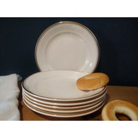 Villeroy Und Boch V+B Set Aus 6x Flachen Kleinen Teller 18, 5cm Beilagenteller Brotteller Frühstücksteller Weiß Mit Goldrand Mid Century von sinteins