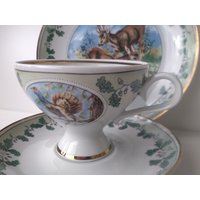 Wallendorfer Porzellan Sammelgedeck Tasse Untertasse Kuchenteller Shabby Chic Ddr Geschirr Jagtmotiv 70Er Germany Vintage Kaffeetasse Grün von sinteins