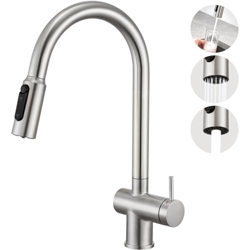 Faustina 3 Wege Spiralfeder Küchenarmatur, Trinkwasserhahn Küche mit Brause ausziehbar, Wasserhahn Armatur Küche, 2 in 1 Mischbatterie Spültischarmatur Küche für Wasserfilter, Edstahl gebürstet von faustina