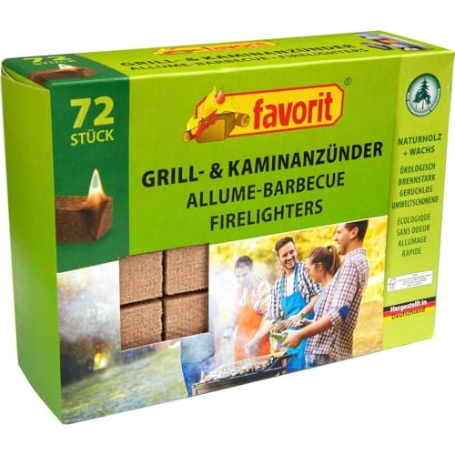 Favorit Anzünder für Grill, Kamin; Echtholz und Wachs, besonders brennstark, Brenndauer ca. 8-10 Minuten; 72 Stück - 1828 von Favorit