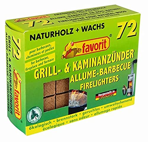 Favorit Anzünder für Grill, Kamin; Echtholz und Wachs, besonders brennstark, Brenndauer ca. 8-10 Minuten; 72 Stück - 1828 von Favorit