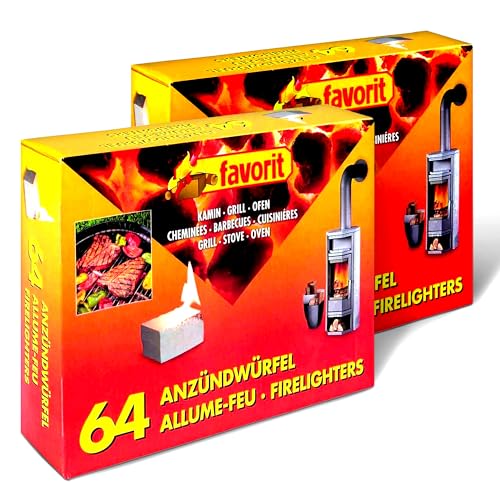 favorit Anzünderwürfel 64er Pack im 2er Set, Zuverlässige Feuerstarter für Grill, Kamin & Ofen, Made in Germany von favorit