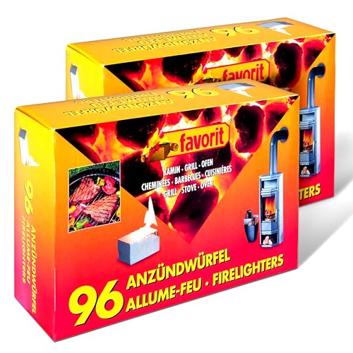 favorit Anzünderwürfel 96er Pack im 2er Set, Zuverlässige Feuerstarter für Grill, Kamin & Ofen, Made in Germany von Favorit
