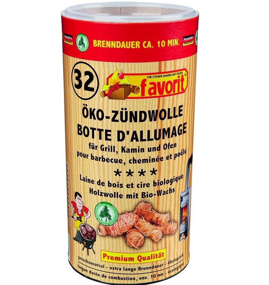 favorit Grillanzünder Anzündwolle für Grill + Kamin, 32 Stück, Ofenanzünder, Kohleanzünder von favorit