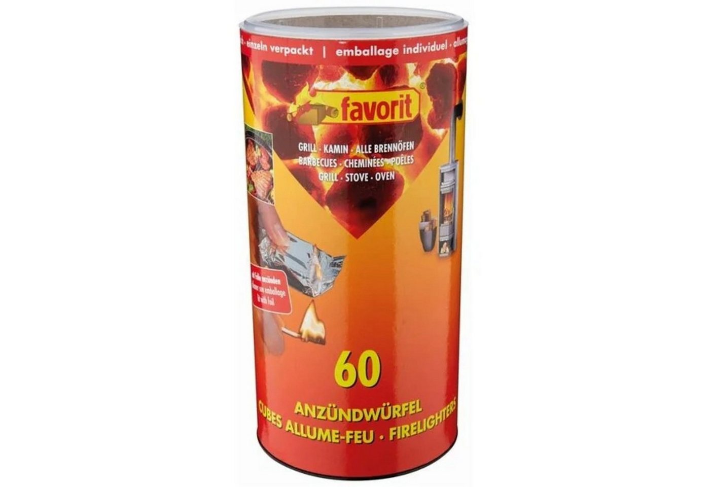 favorit Grillanzünder FAVORIT Anzündwürfel einzeln verpackt, 60er-Dose, (60-St) von favorit