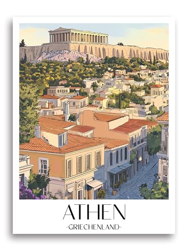 favplace Poster mit Städtemotiv Athen Akropolis Griechenland Premium Kunstdruck - Stadtposter bzw. Reiseposter DIN A4 bis A1 - Leinwand Städtposter - Wandbild A2 von favplace