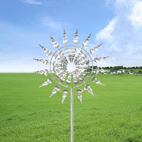 Windrad Garten Metall, Einzigartige Und Magische Windmühle, Windspiel Für Den Draußen Aus Metall, Kinetisches Windspiel Mit Gartenpfahl, Windmühle Mit Höhenverstellung Dekorativ Gartenpflock von fayarrd