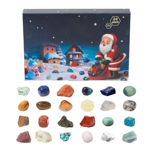 fayarrd Adventskalender - Stein Kollektion Adventskalender 2025,Mineralien Edelsteine 24 Tage Sammlung Für Kinder Erwachsene Home Deko Weihnachtsfest von fayarrd