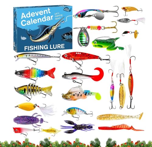 fayarrd Countdown Adventskalender - 2025 Weihnachtsangeln Köderset Countdown | Tackle Realistische Köder Für Flüsse Seen Süßwasser Salzwasser Riff Küstennahe Outdoor Urlaub Geburtstag Freunde von fayarrd