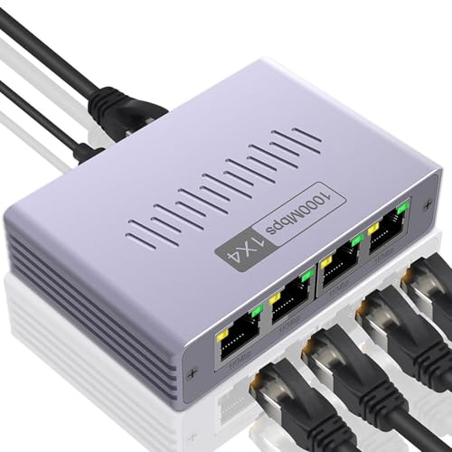 fayarrd Ethernet Switch - WLAN Verteiler 1 Eingang 4 Ausgänge - Gigabit Plug and Play Router Adapter Für Schnelle Datenübertragung Mit PC Laptop Und Drucker Für Homeoffice Und Heimnetzwerk von fayarrd
