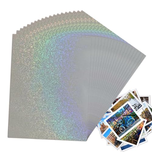fayarrd Holografisches Stickerpapier | A4 Holografisches Dekorpapier Regenbogen Overlay - 20 Bögen Einfach Schneidbare Abziehbilder Selbstklebende Dekoration von fayarrd