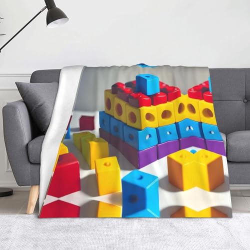 Bunte Baustein-Decke. Superweiche Flanell-Fleecedecke, 152,4 x 127 cm, 100 % Polyester, warme Decke für Couch, Camping und Geschenke. von fdgbnm