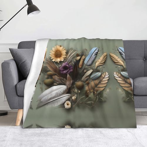 Decke mit Federblumen, superweiche Flanell-Fleecedecke, 152,4 x 127 cm, 100 % Polyester, warme Decke für Couch, Camping und Geschenke. von fdgbnm
