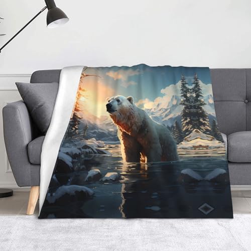Eisbär im Winter Decke, superweiche Flanell-Fleecedecke, 152,4 x 127 cm, 100 % Polyester, warme Decke für Couch, Camping und Geschenke. von fdgbnm