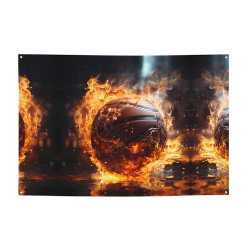 FDGBNM Basketball auf Feuer und Wasserflamme spritzt lebendiges Party-Banner, 119,4 x 43,2 cm, UV-beständig, lichtbeständig, 4 Ösen, für den Innen- und Außenbereich von fdgbnm