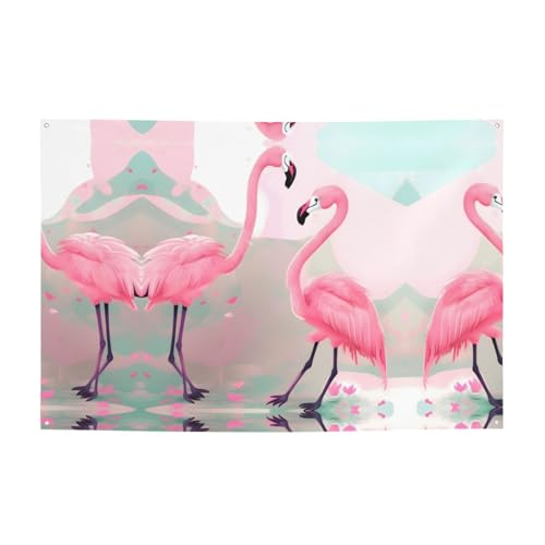FDGBNM Party-Banner "Love Flamingo", 119,4 x 43,2 cm, UV-beständig, lichtbeständig, 4 Ösen, für den Innen- und Außenbereich geeignet. von fdgbnm