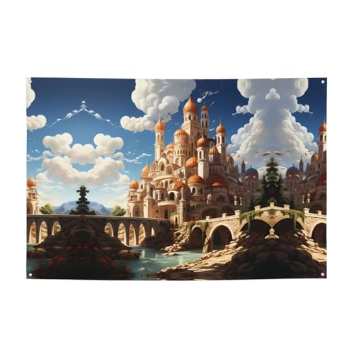 FDGBNM Party-Banner mit Anime-Schloss, 119,4 x 43,2 cm, UV-beständig, lichtbeständig, 4 Ösen, für den Innen- und Außenbereich geeignet. FDGBNM Party-Banner mit Anime-Schloss, 119,4 x 43,2 cm, UV-beständig, lichtbeständig, 4 Ösen, für den Innen- und Außenbereich geeignet. von fdgbnm