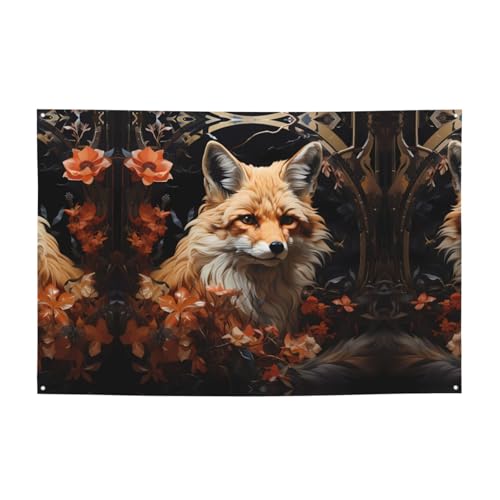 FDGBNM Party-Banner mit Fuchs und Blumen, 119,4 x 43,2 cm, UV-beständig, lichtbeständig, 4 Ösen, für den Innen- und Außenbereich von fdgbnm