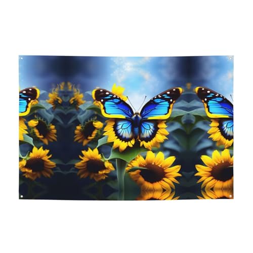FDGBNM Party-Banner mit Sonnenblumen-Motiv, blau, 119,4 x 43,2 cm, UV-beständig, lichtbeständig, 4 Ösen, für den Innen- und Außenbereich geeignet. FDGBNM Party-Banner mit Sonnenblumen-Motiv, blau, 119,4 x 43,2 cm, UV-beständig, lichtbeständig, 4 Ösen, für den Innen- und Außenbereich geeignet. von fdgbnm