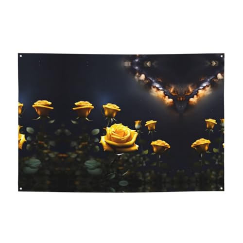 FDGBNM Schöne gelbe Rosen, lebendiges Party-Banner, 119,4 x 43,2 cm, UV-beständig, lichtbeständig, 4 Ösen, für den Innen- und Außenbereich. von fdgbnm