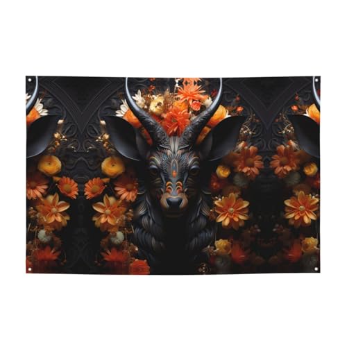 FDGBNM Schwarze Antilope mit Blumen, lebendiges Party-Banner, 119,4 x 43,2 cm, UV-beständig, lichtbeständig, 4 Ösen, für den Innen- und Außenbereich. von fdgbnm