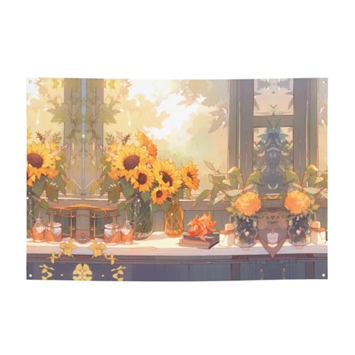 FDGBNM Sonnenblumen unter der Fensterbank, lebendiges Party-Banner, 119,4 x 43,2 cm, UV-beständig, lichtbeständig, 4 Ösen, für den Innen- und Außenbereich. von fdgbnm